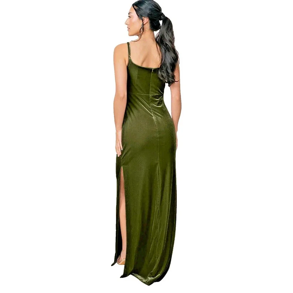 Revelry‎ Dress Sky Velvet Olive Green  Sleeveless Formal Double slits  Womens 8
